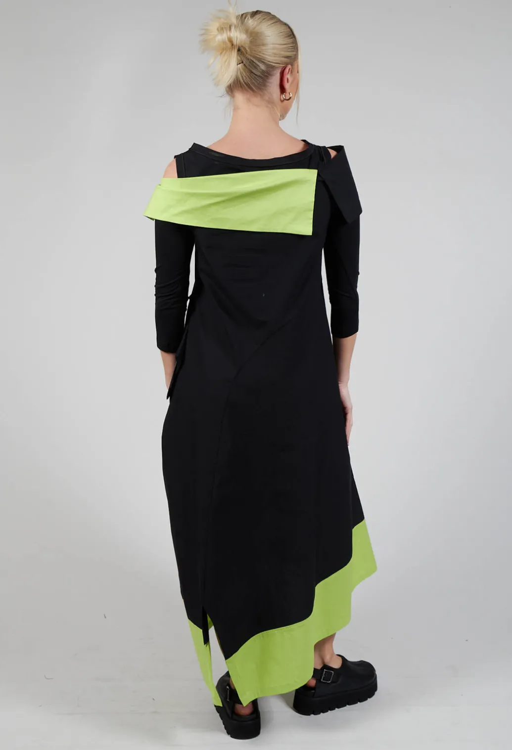 OPLI Dress in Black Light Green