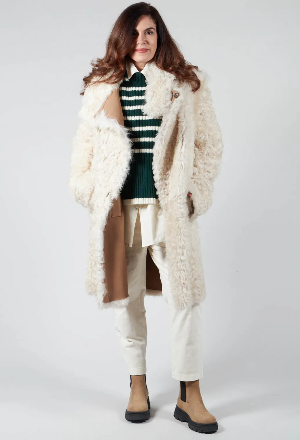 Oversized Pull with Green and Ecru Stripes
