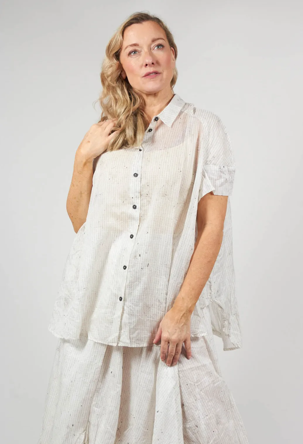 Oversized Short Sleeved Shirt in Pearl Stripe