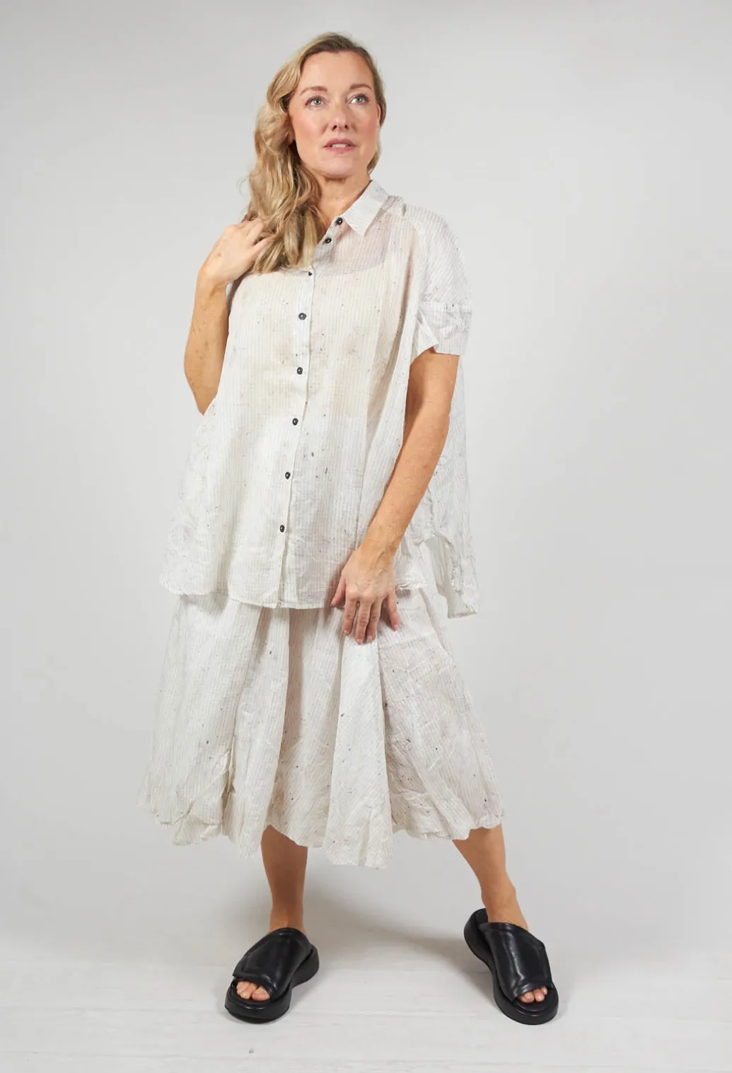 Oversized Short Sleeved Shirt in Pearl Stripe