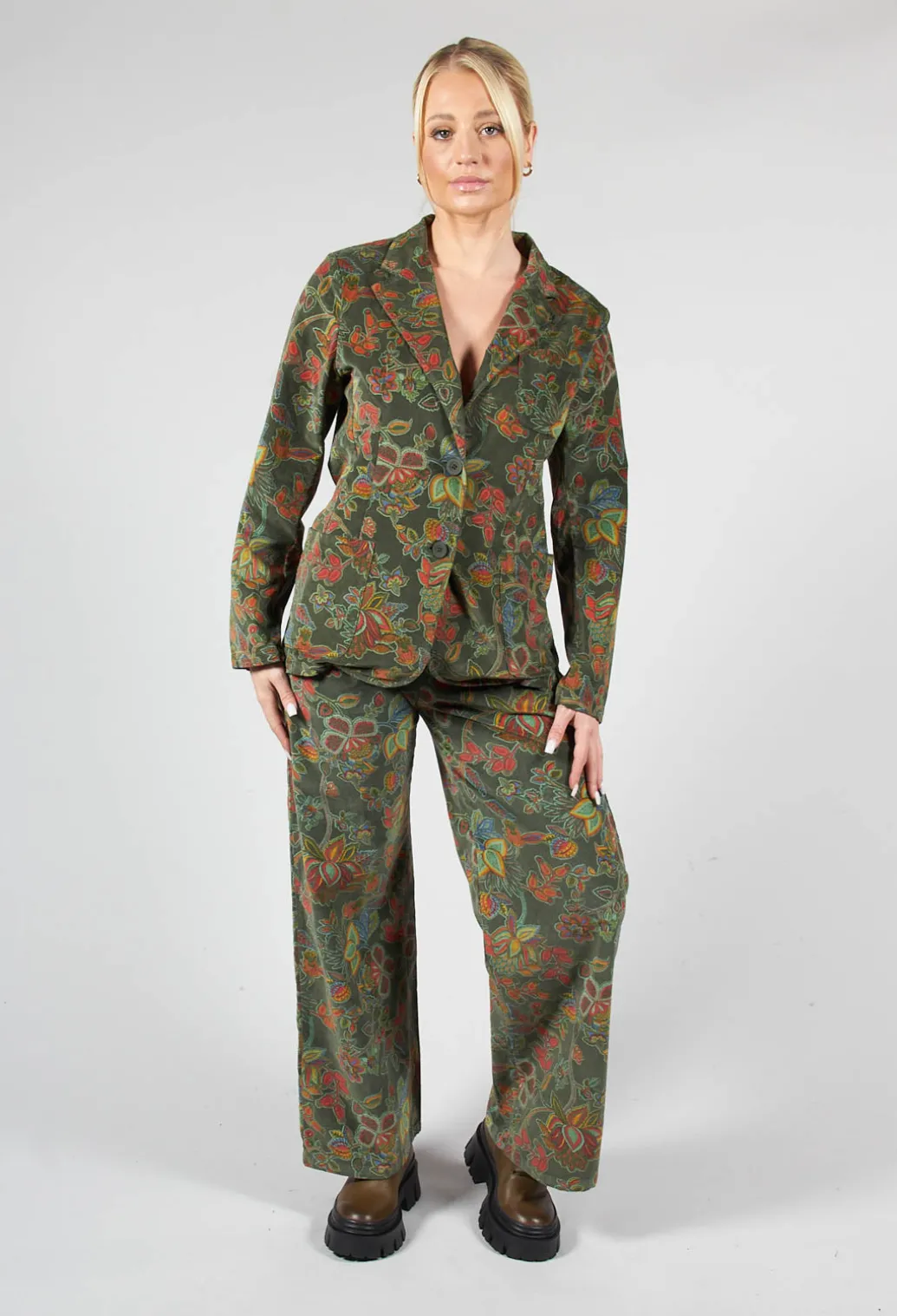 Paisley Print Velvet Blazer in Moss