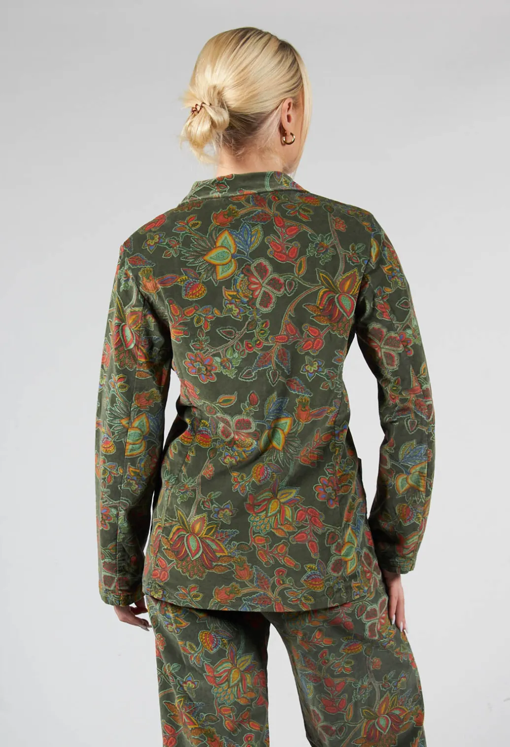 Paisley Print Velvet Blazer in Moss