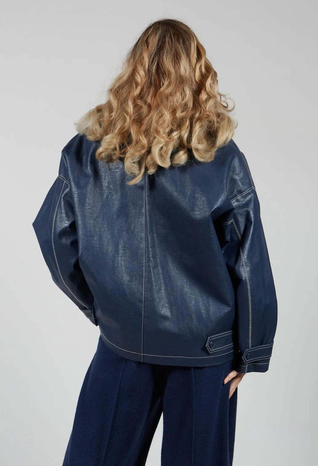 Parka Faux Leather Jacket in Blue Notte