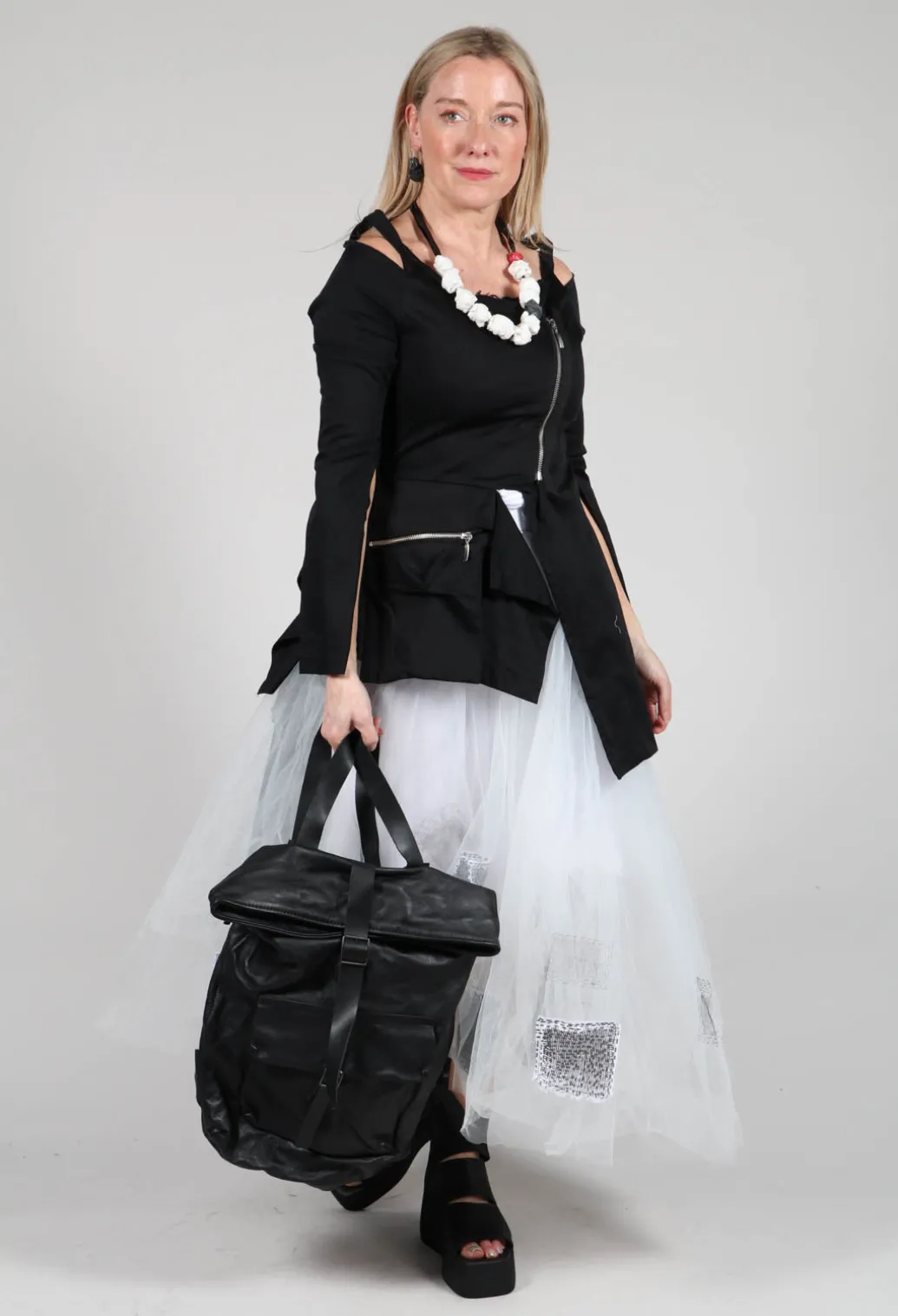 Patch Print Tulle Skirt in White