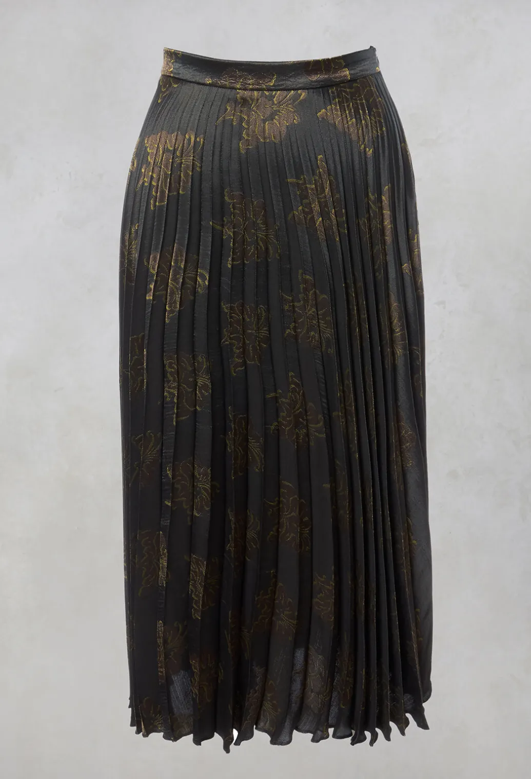 Pleated Midi Skirt in Grigio / Moro / Lime