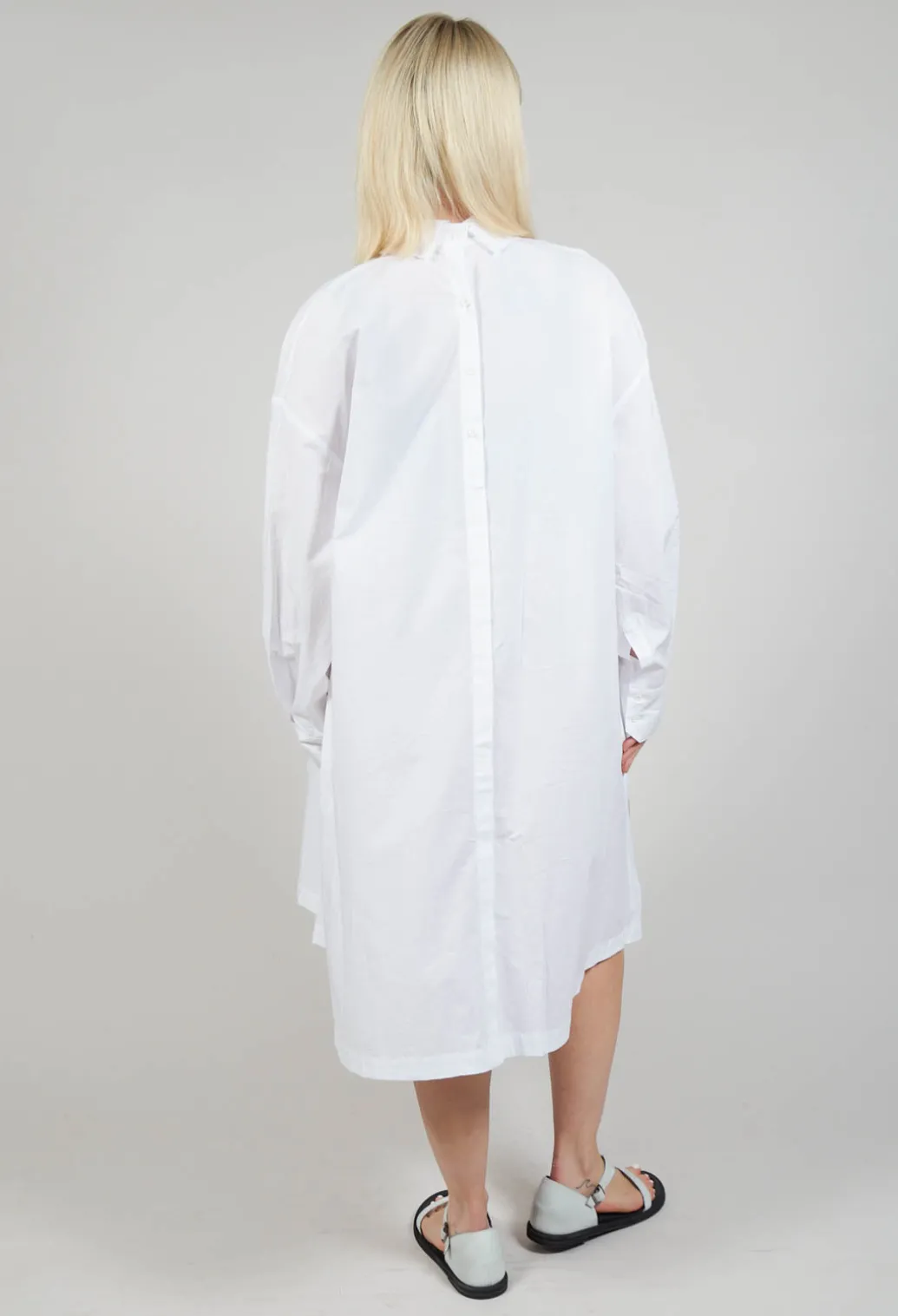 Pleated Neckline Shirt Dress in White