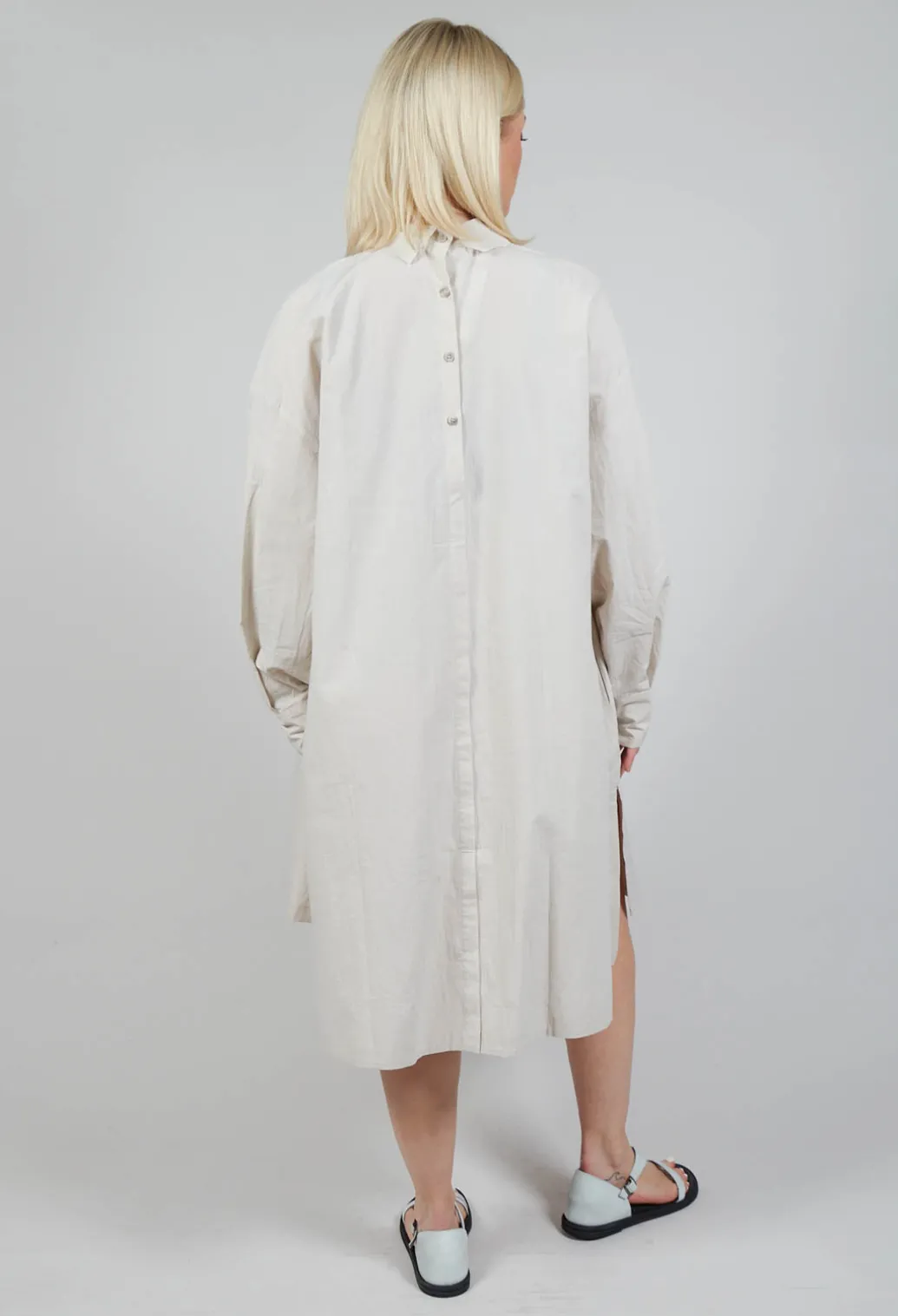 Pleated Neckline Shirt Dress in Sand