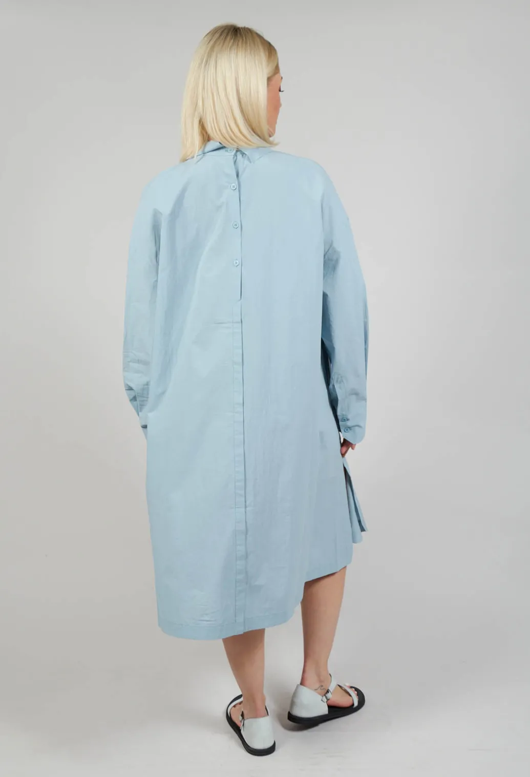 Pleated Neckline Shirt Dress in Blue