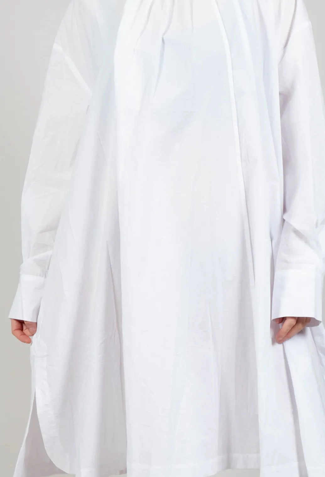 Pleated Neckline Shirt Dress in White