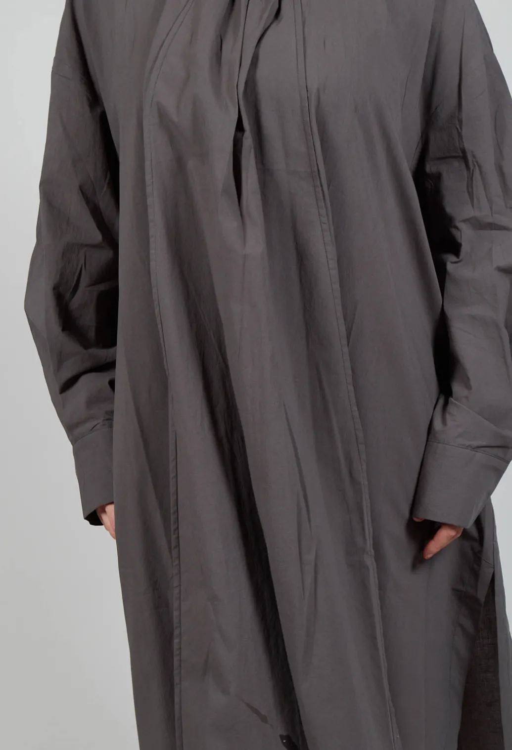 Pleated Neckline Shirt Dress in Grey