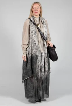 Pleated Ombre Skirt in Viscosa Seta and Cotone Degrade Gold