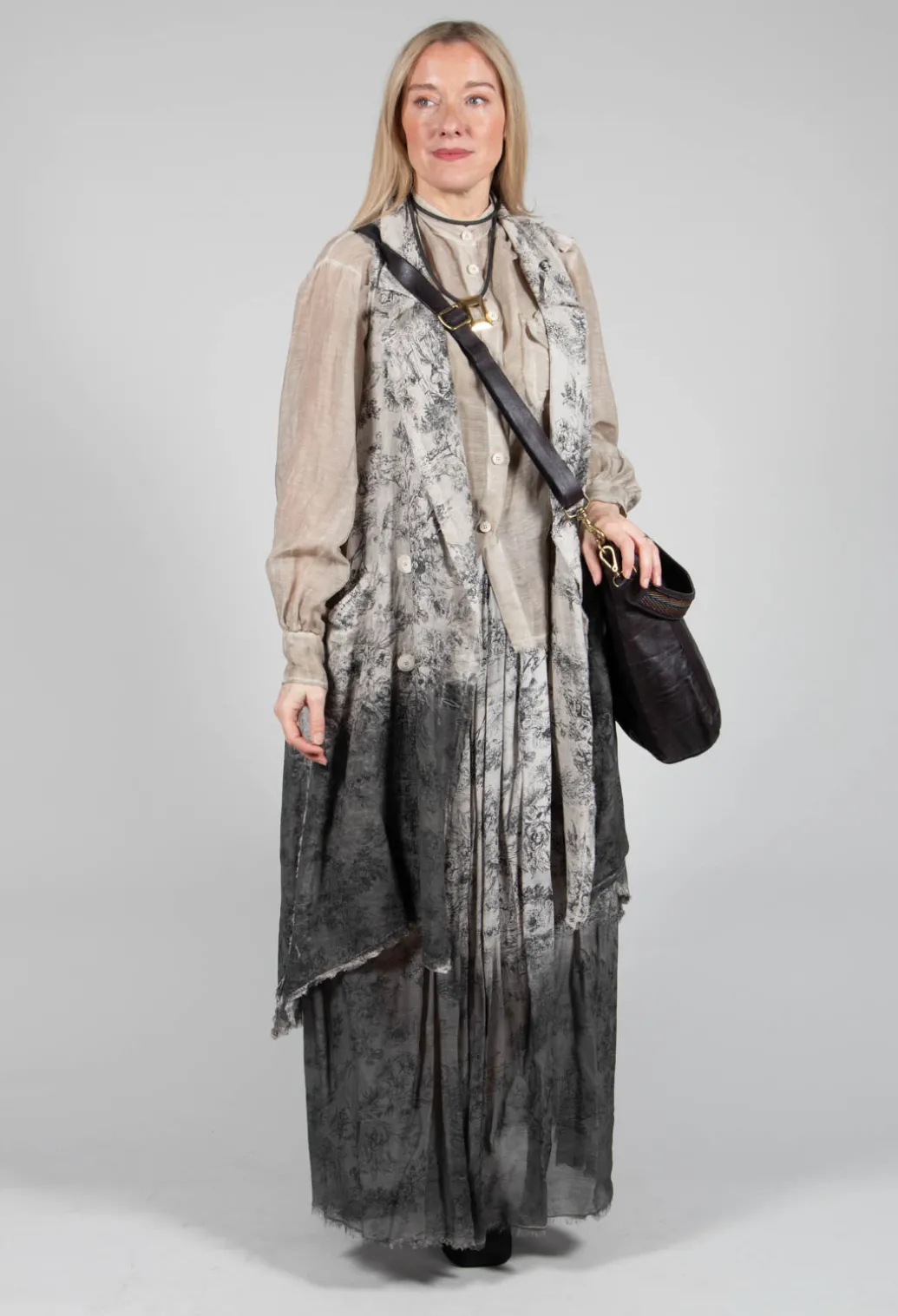 Pleated Ombre Skirt in Viscosa Seta and Cotone Degrade Gold