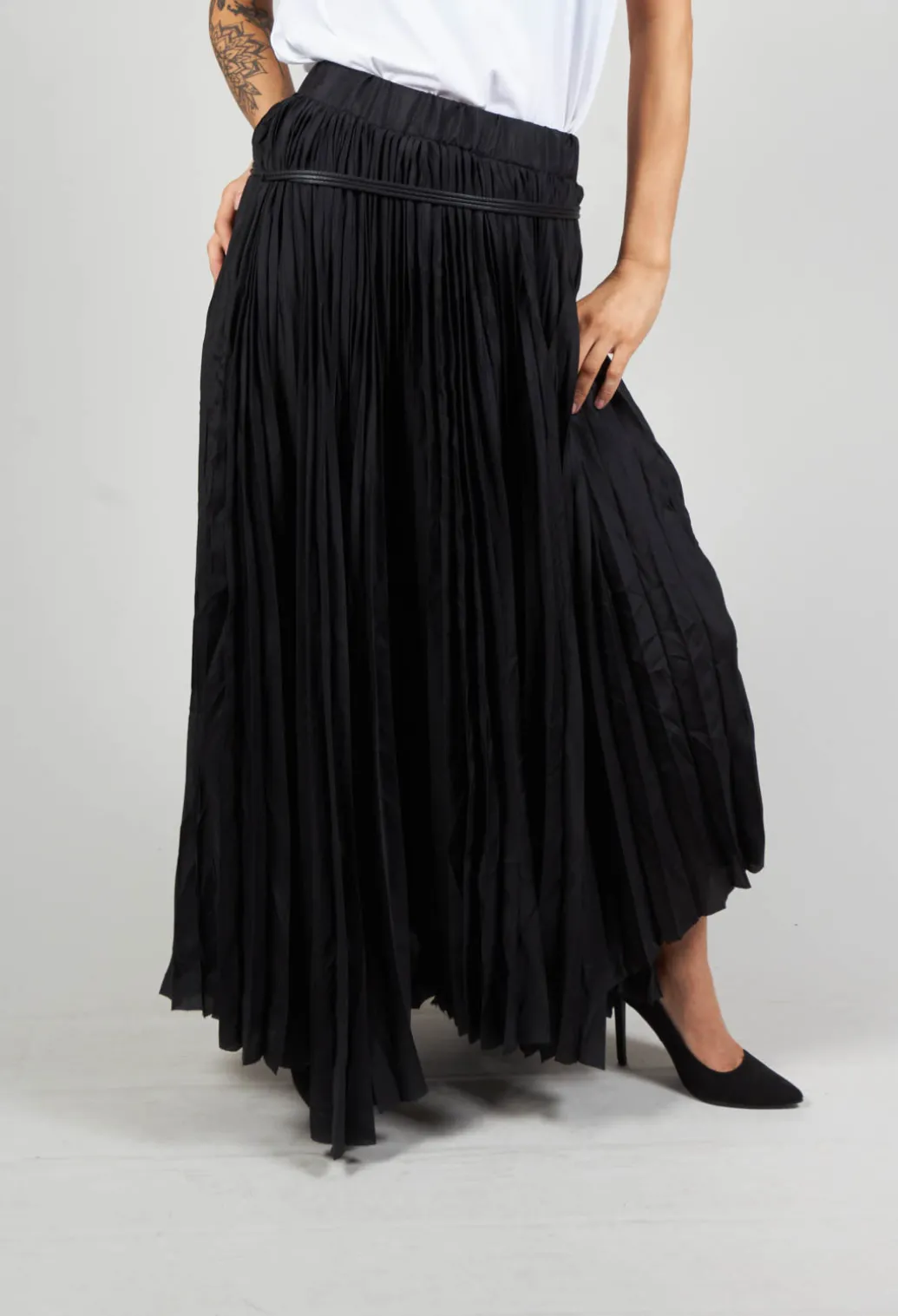 Pleated Skirt with Asymmetric Hem in Black