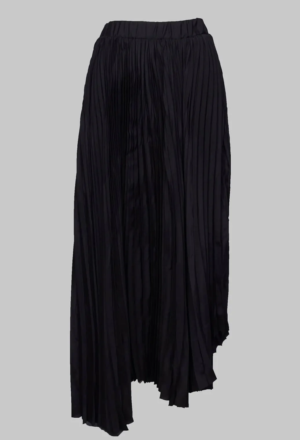 Pleated Skirt with Asymmetric Hem in Black