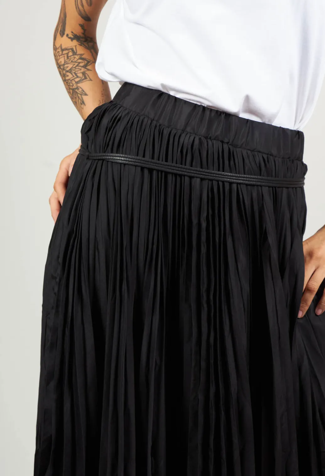 Pleated Skirt with Asymmetric Hem in Black