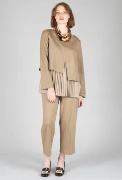 Pleated Top with Overlay in Caramel