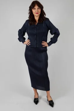 Plisse Pencil Skirt in Blue Nights