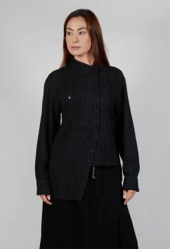 Point Collar Shirt in Black Stripe