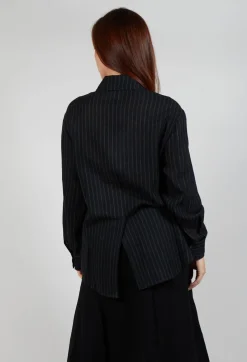 Point Collar Shirt in Black Stripe