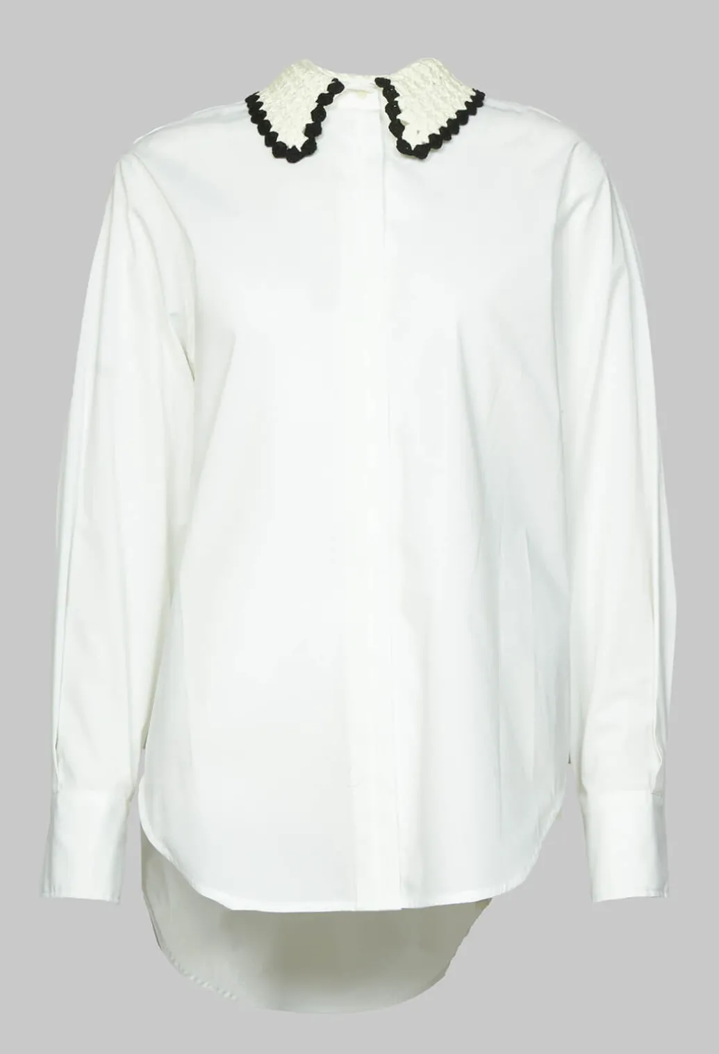 Poplin Cotton Shirt with Knitted Collar in White