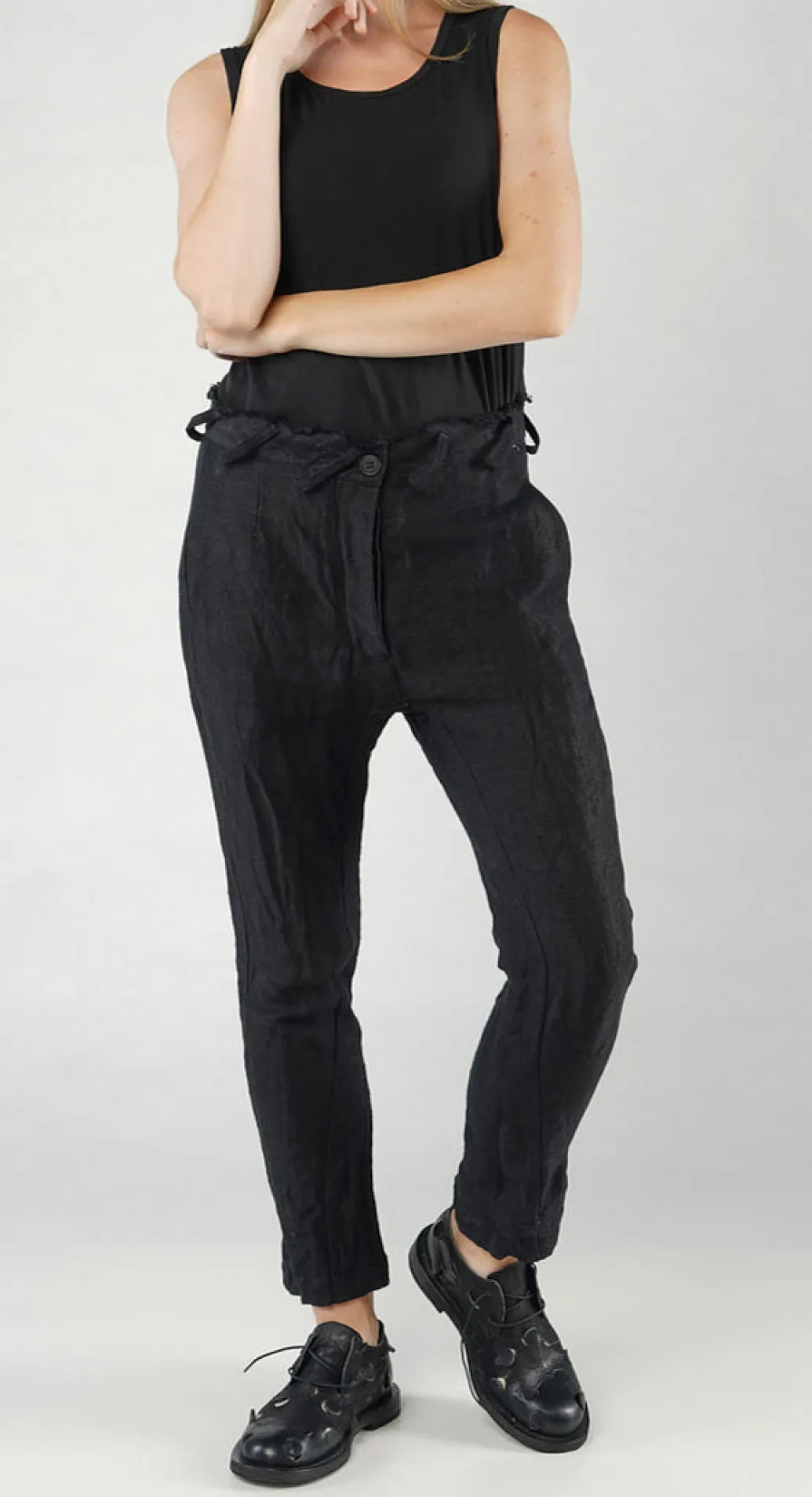 PRE-ORDER - Asymmetric Belt Loop Trouser in Black Dust