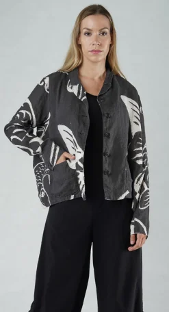 PRE-ORDER - Boxy Linen Jacket in Grey Print (Pictured in Black Print)