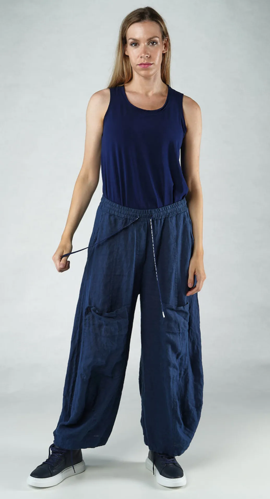 PRE-ORDER - Cargo Linen Trousers in Grey (Pictured in Navy)