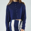 PRE-ORDER - Cropped Lightweight Cardigan in Navy Offwhite