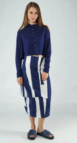 PRE-ORDER - Cropped Lightweight Cardigan in Grey Offwhite (Pictured in Navy Offwhite)