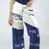 PRE-ORDER - Cropped Pull On Wide Leg Trousers in Navy Print