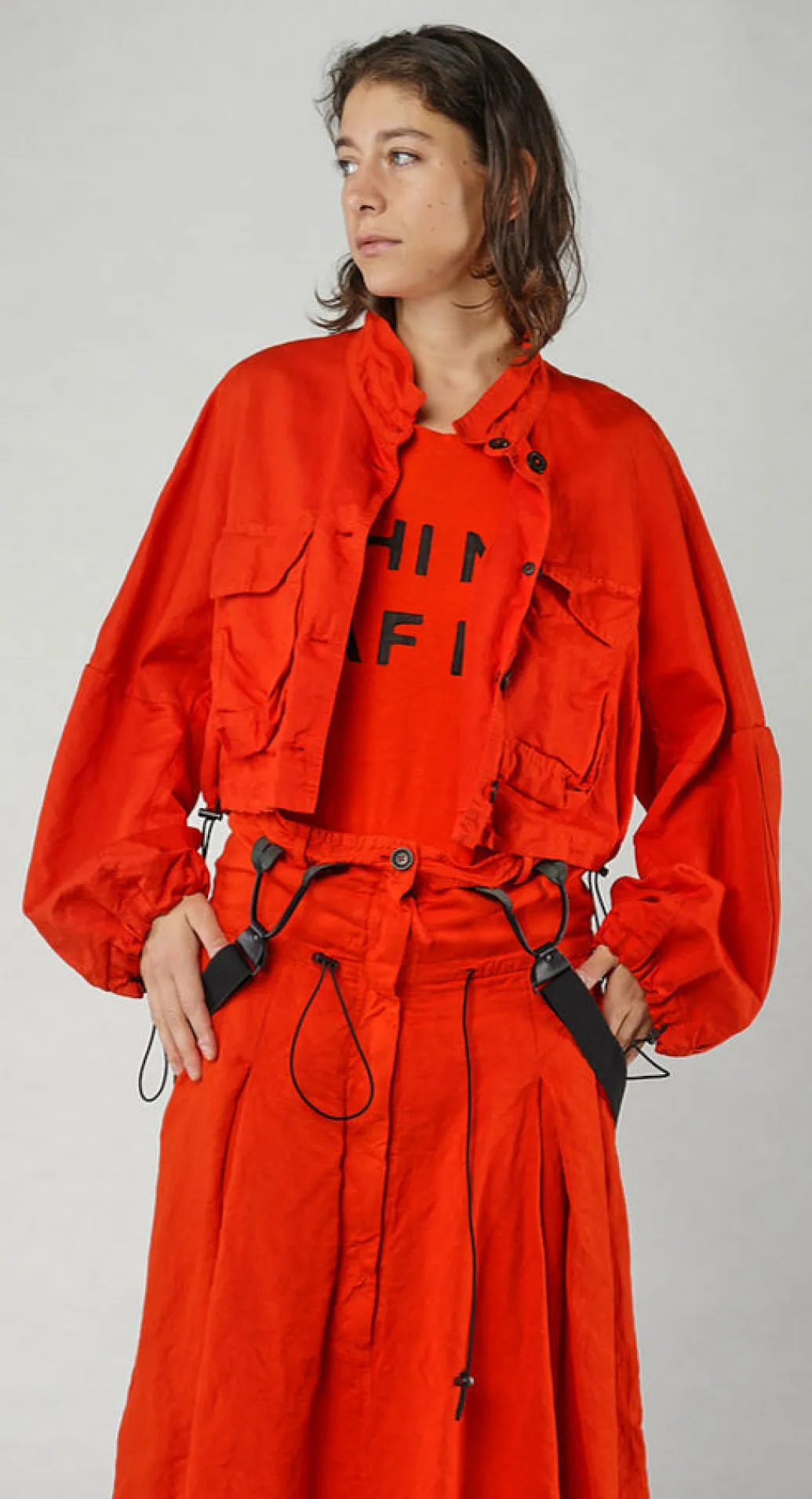PRE-ORDER - Cropped Utility Jacket in Greige (Pictured in Mandarine)