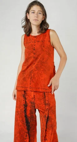 PRE-ORDER -  Denim-Style Vest Top with Contrast Patch Back Pockets in Mandarine Dye