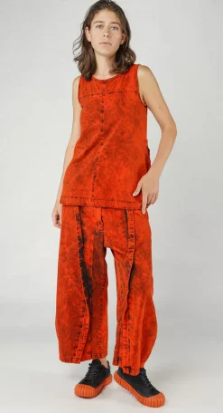 PRE-ORDER -  Denim-Style Vest Top with Contrast Patch Back Pockets in Mandarine Dye