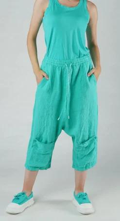 PRE-ORDER - Drop Crotch Linen Trousers in Malibu (Pictured in Aqua)