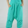 PRE-ORDER - Drop Crotch Linen Trousers in Navy (Pictured in Aqua)