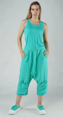 PRE-ORDER - Drop Crotch Linen Trousers in Grey (Pictured in Aqua)
