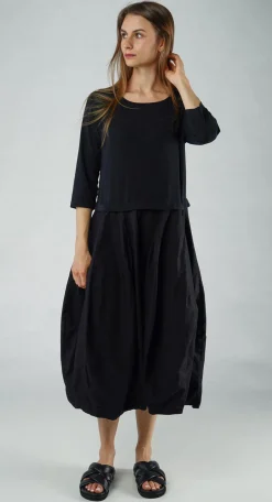 PRE-ORDER - Dual Fabric Tulip Hem Dress in Malibu (Pictured in Black)