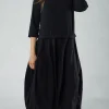 PRE-ORDER - Dual Fabric Tulip Hem Dress in Grey (Pictured in Black)