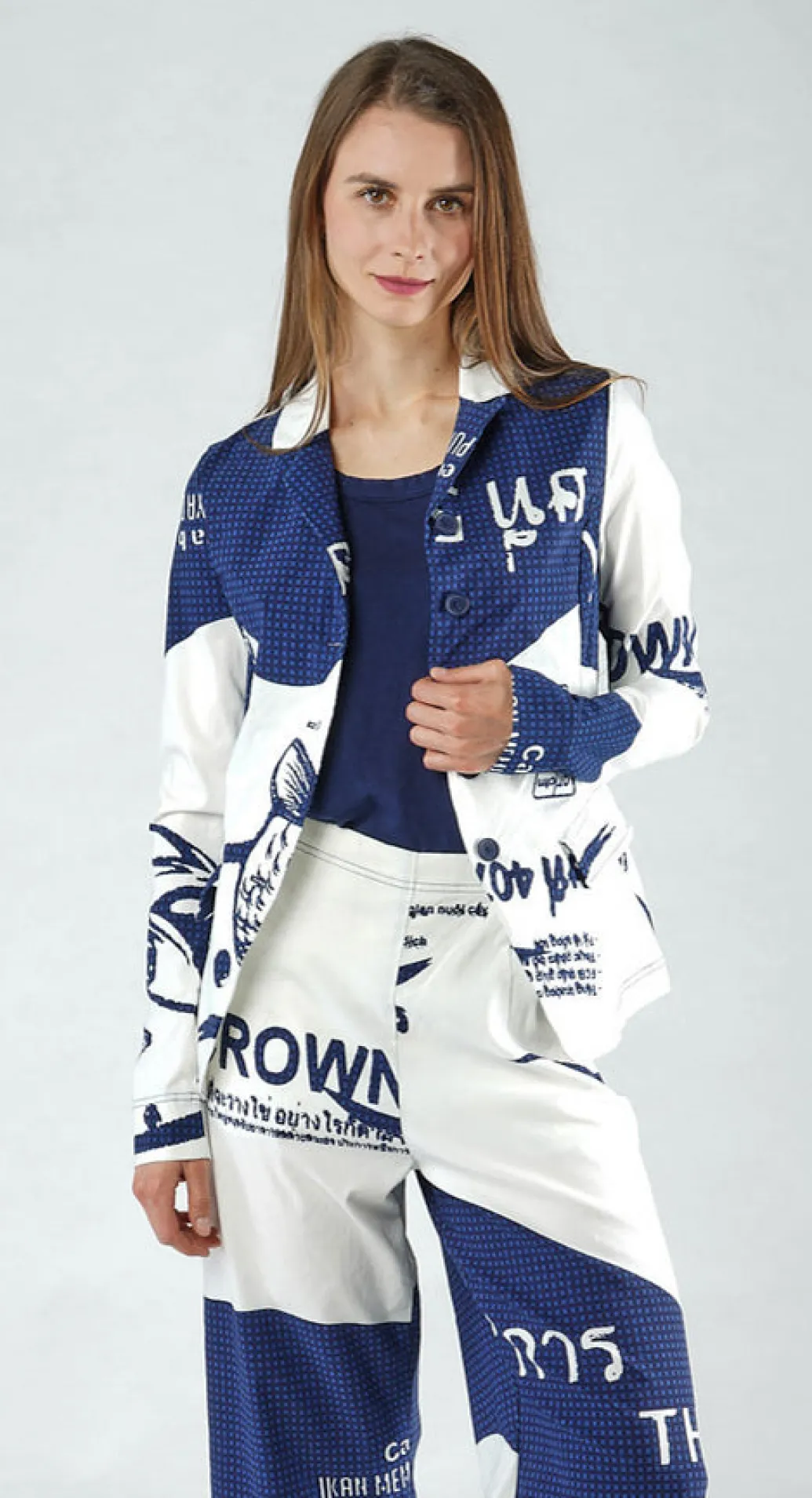 PRE-ORDER - Fitted Jacket in Navy Print (Pictured in Navy Print)
