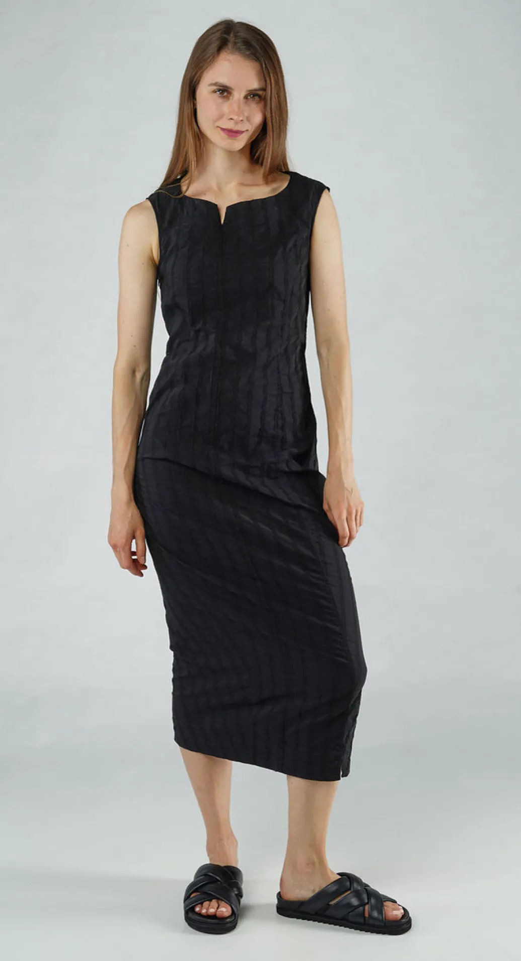 PRE-ORDER - Fitted Sleeveless Dress in Navy (Pictured in Black)