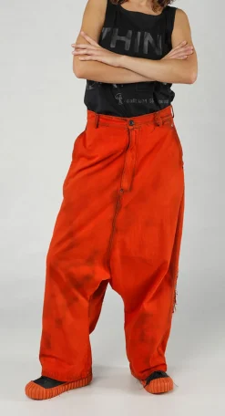 PRE-ORDER - High-Waisted Drop-Crotch Printed Jeans in Mandarine Dye