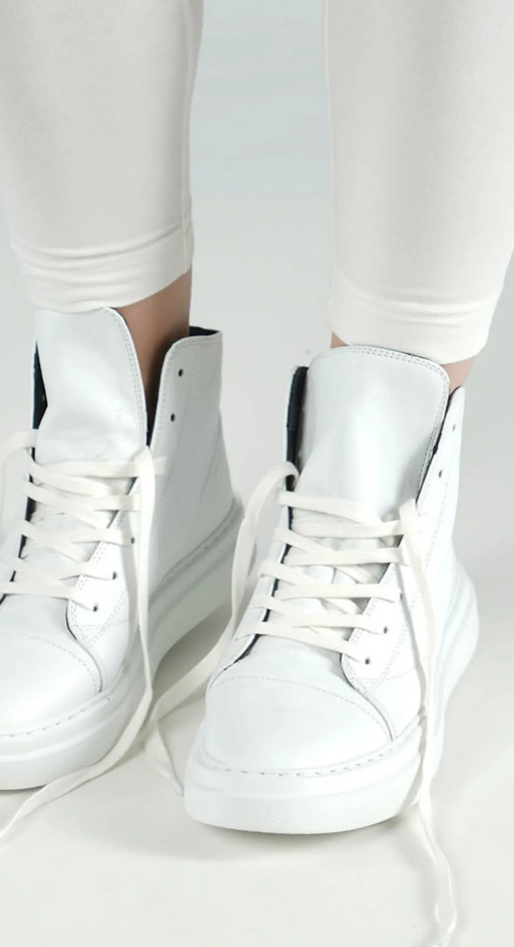 PRE-ORDER - Lace Up High Top Pumps in Grey (Pictured in Offwhite)