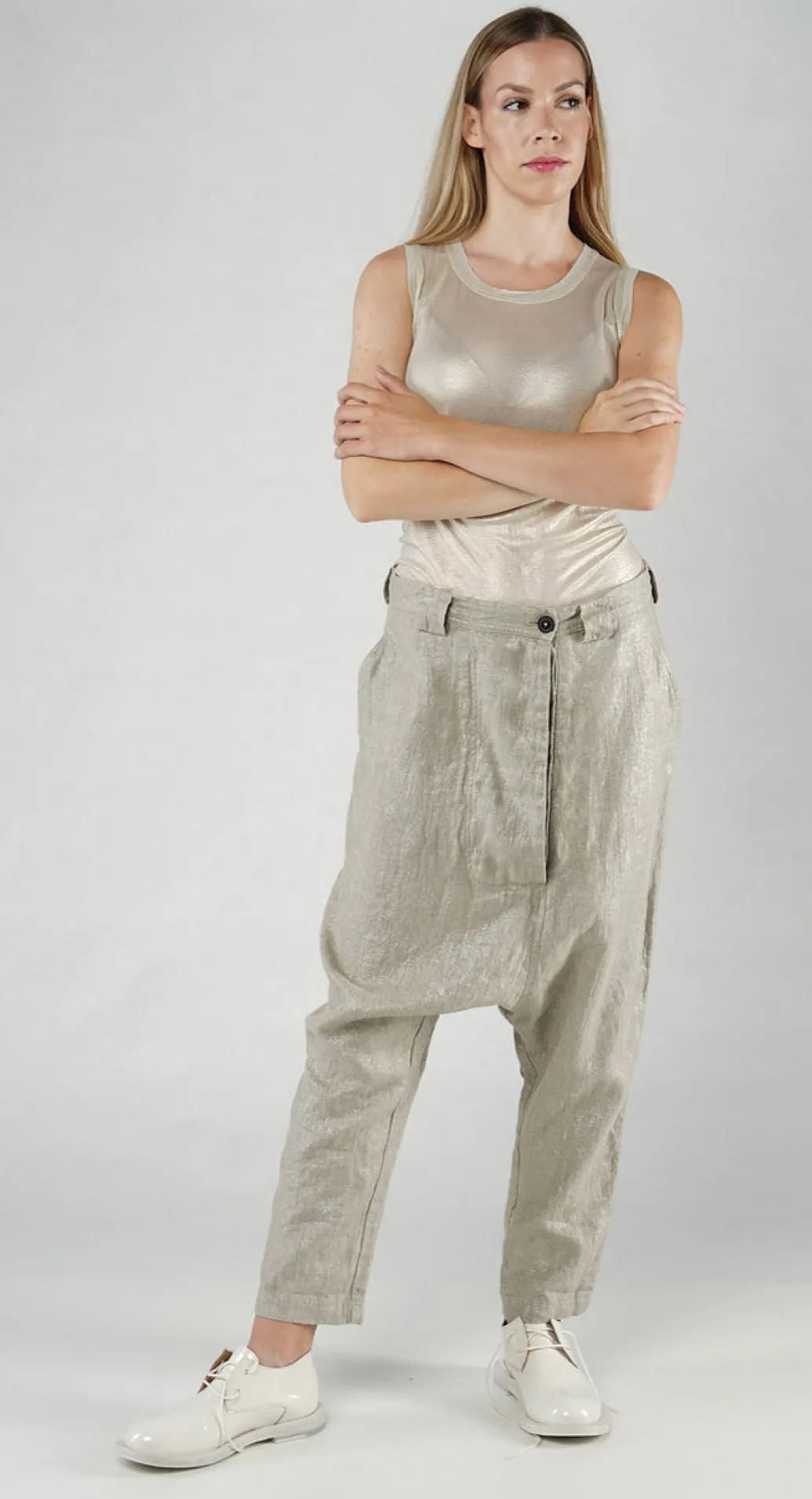 PRE-ORDER - Linen Drop Crotch Trousers in Black Sparkle (Pictured in Dust Sparkle)