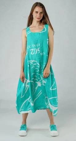 PRE-ORDER - Linen Tulip Hem Dress in Malibu Print (Pictured in Aqua Print)