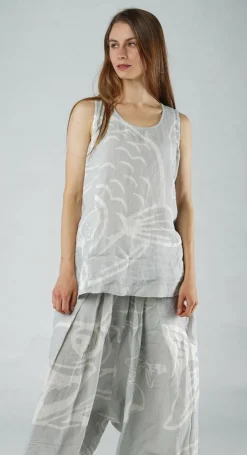 PRE-ORDER - Linen Vest Top in Black Print (Pictured in Grey Print)