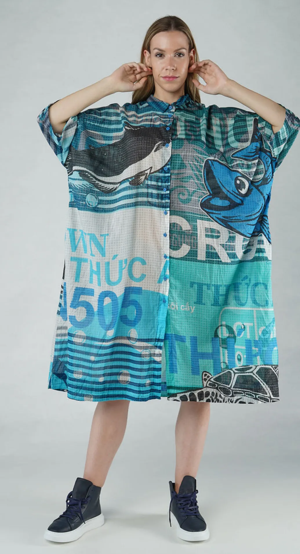 PRE-ORDER - Oversized Lightweight Shirt Dress in Black Print (Pictured in Colorful)