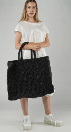 PRE-ORDER - Oversized Raffia Tote Bag in Black