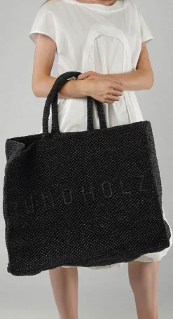 PRE-ORDER - Oversized Raffia Tote Bag in Black