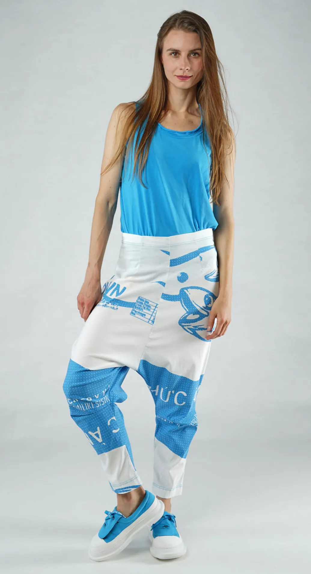 PRE-ORDER - Pull On Drop Crotch Trousers in Black Print (Pictured in Malibu Print)