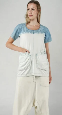 PRE-ORDER -  Round Neck T-Shirt with Front Patch Pockets in Stonewash (Pictured in Bleachwash)